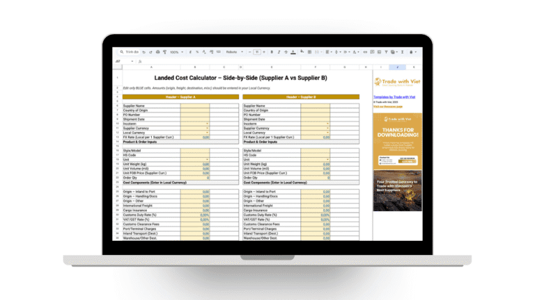 Landed Cost Calculator – Side-by-Side Template