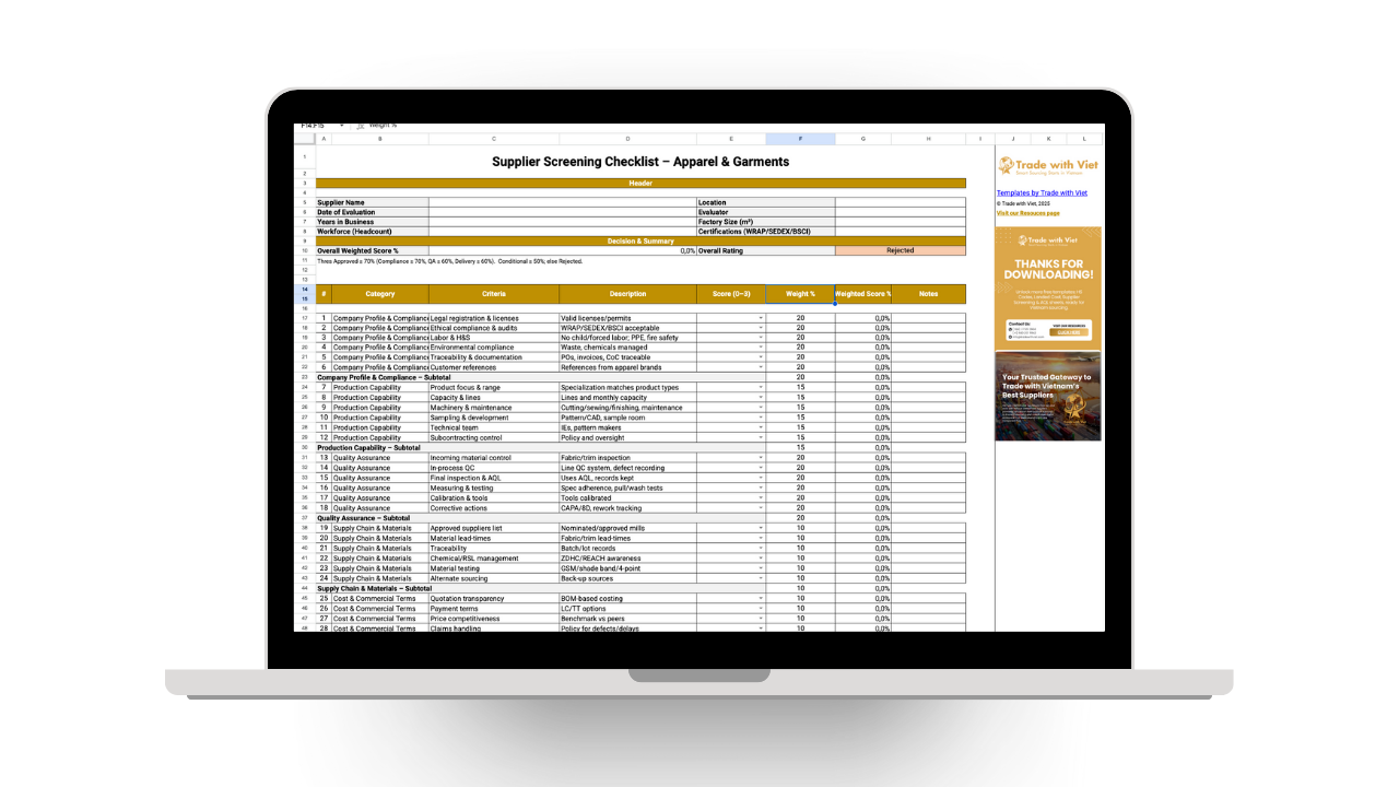 Preview — Supplier Screening Checklist template