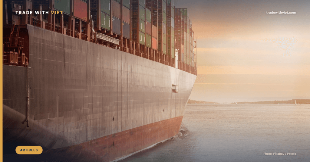 Container ship carrying export cargo from Vietnam