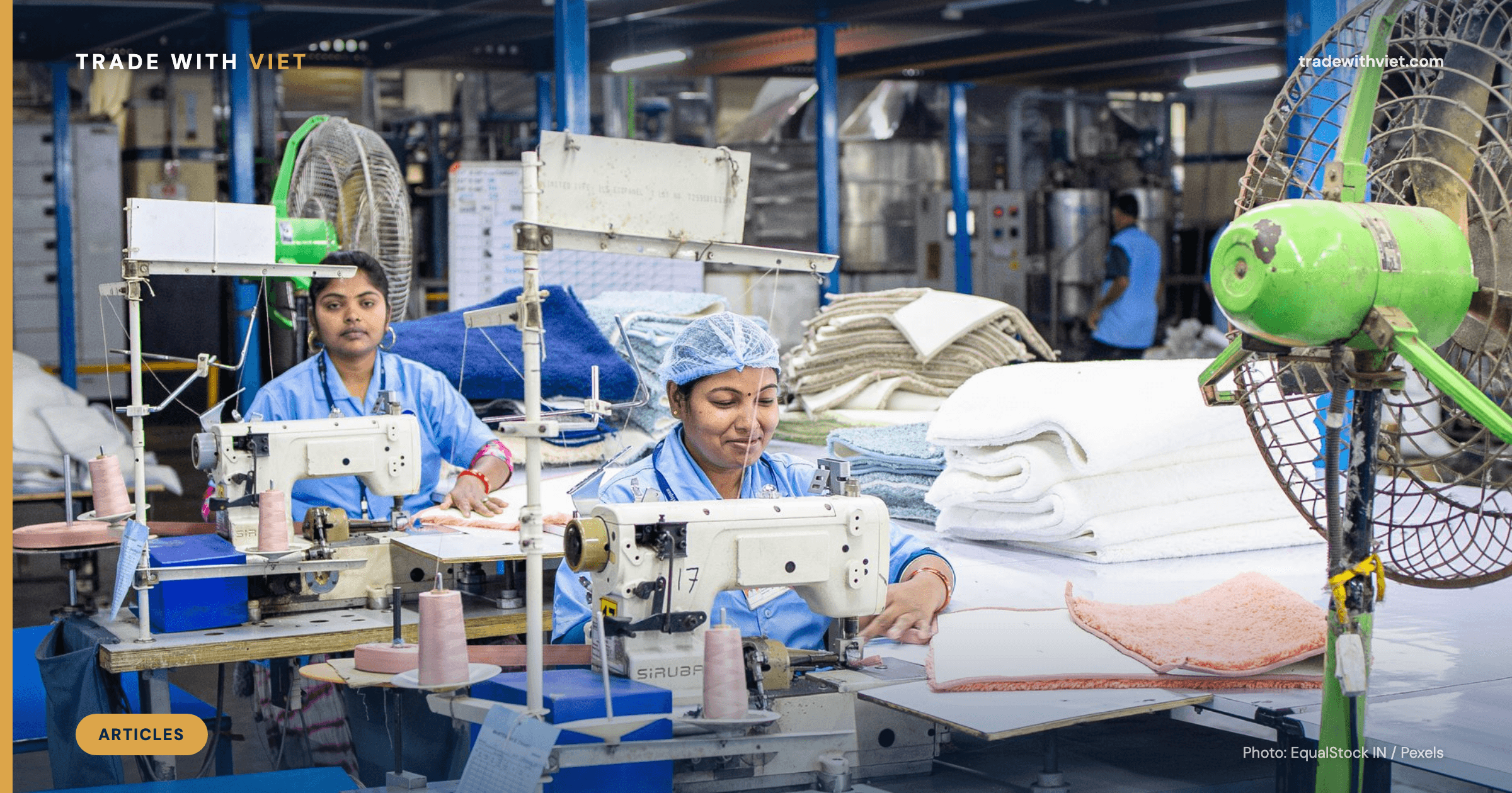 Workers on a Vietnam garment factory sewing line