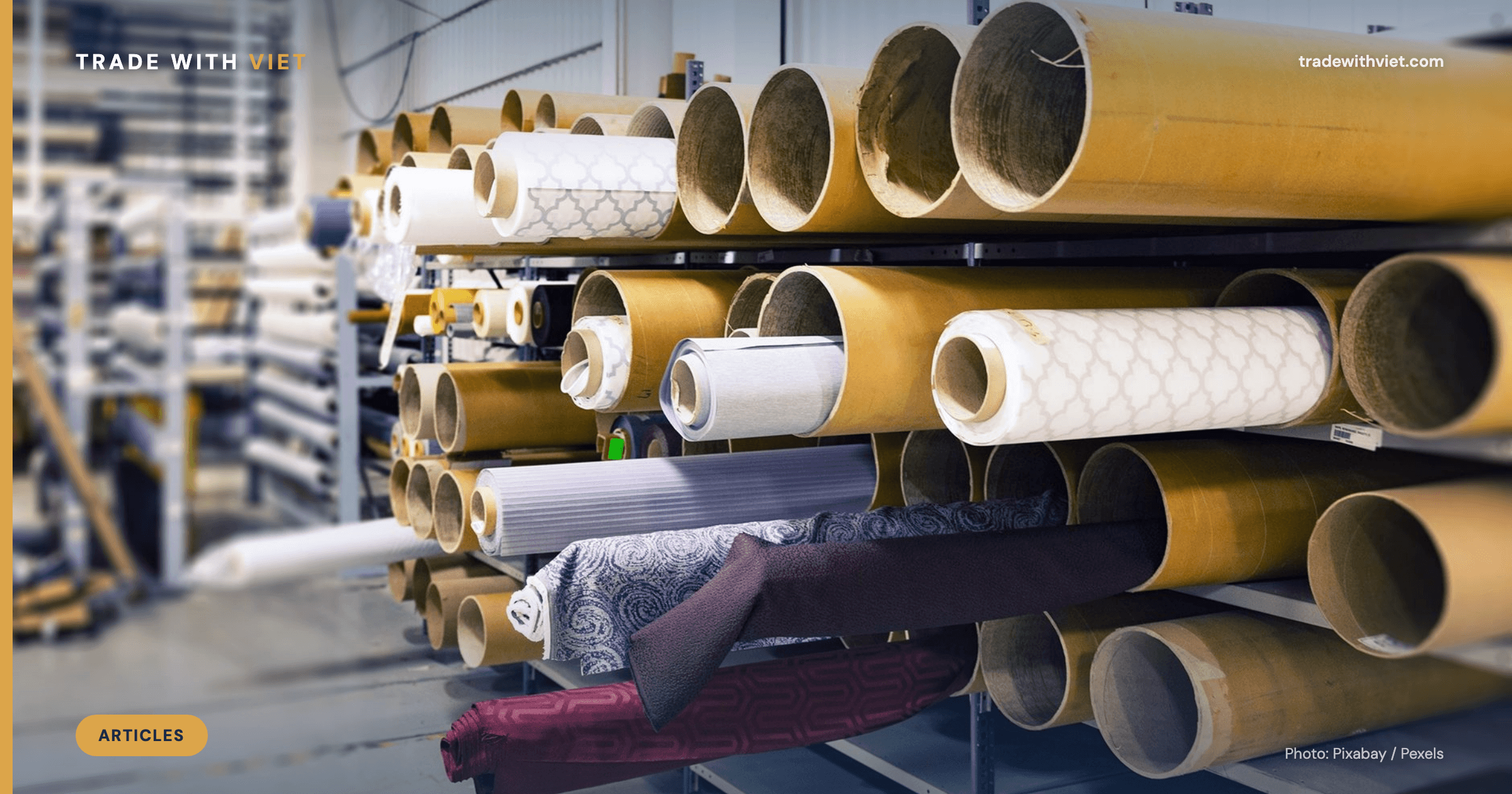 Textile fabric rolls in a garment factory